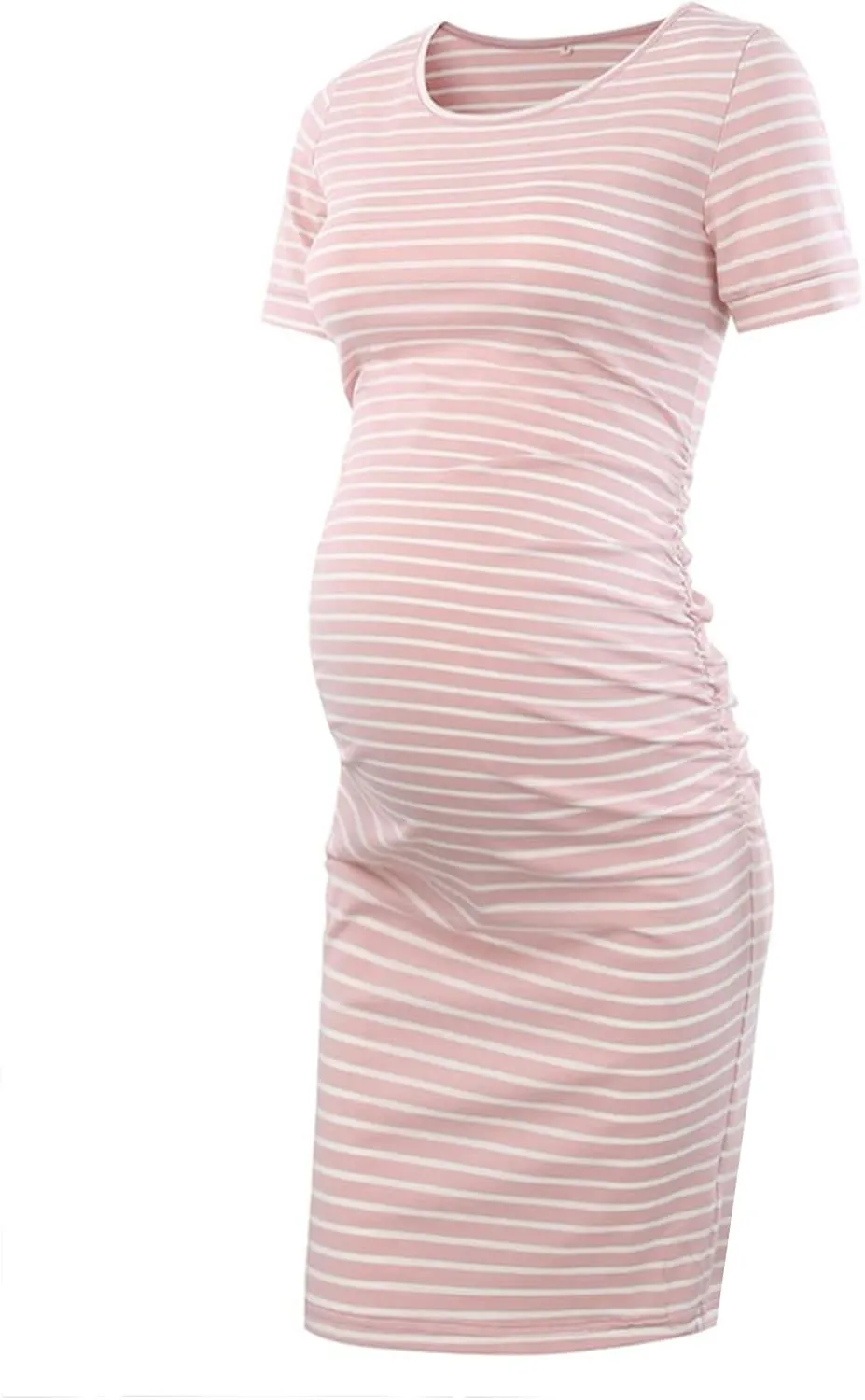 Liu & Qu Women's Maternity Bodycon Ruched Side Dress Casual Short & 3/4 Sleeve Dress for Daily Wearing Or Baby Shower