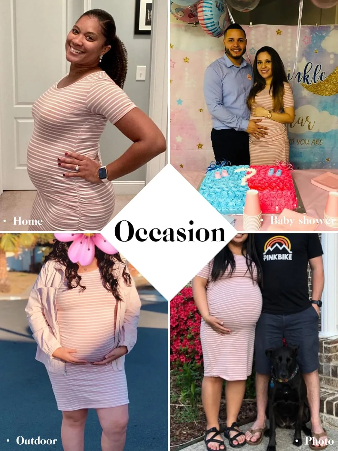 Liu & Qu Women's Maternity Bodycon Ruched Side Dress Casual Short & 3/4 Sleeve Dress for Daily Wearing Or Baby Shower