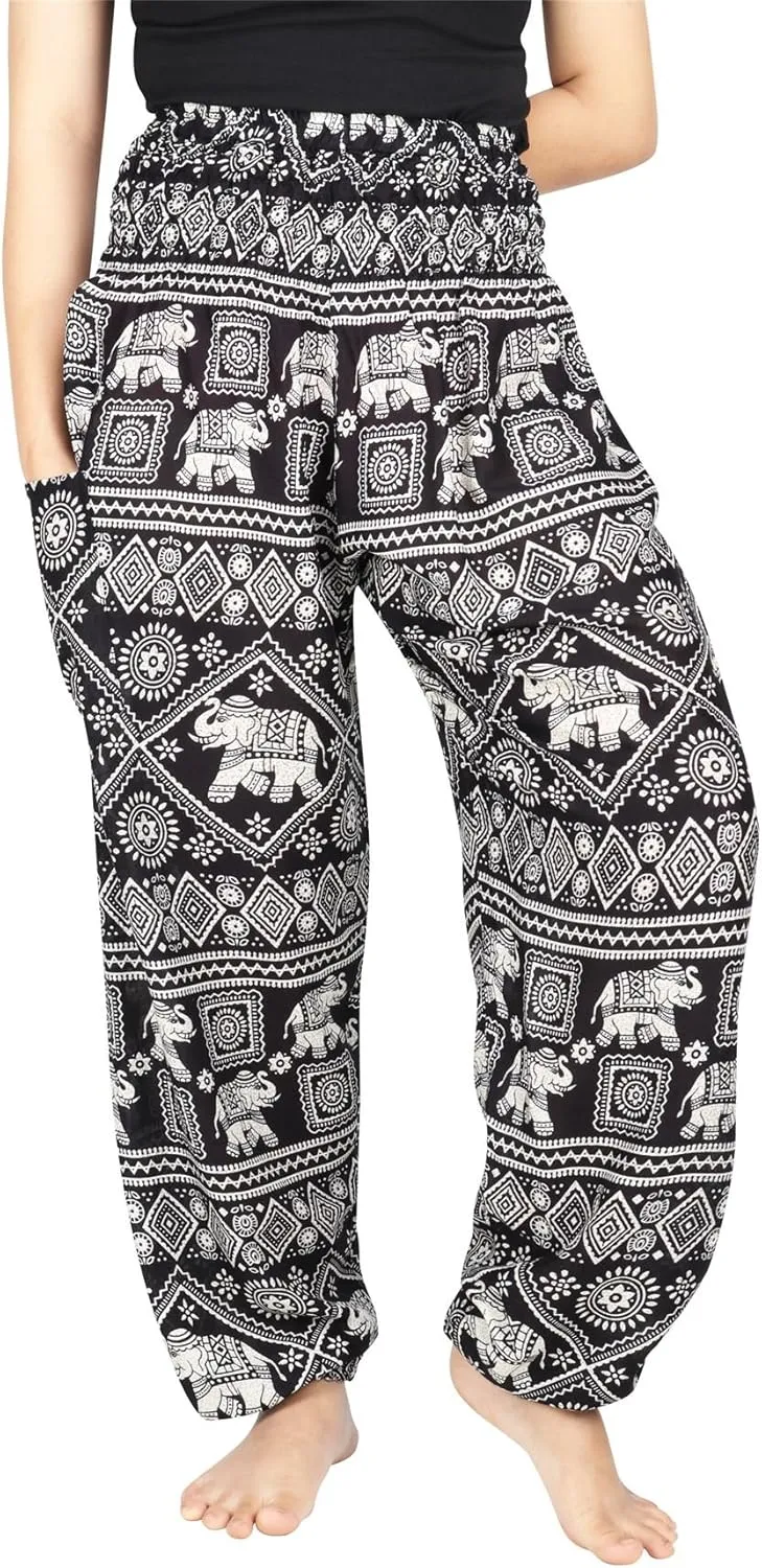 LOFBAZ Yoga Harem Hippie Pants for Women S-4XL Plus Boho Clothing PJ Elephant