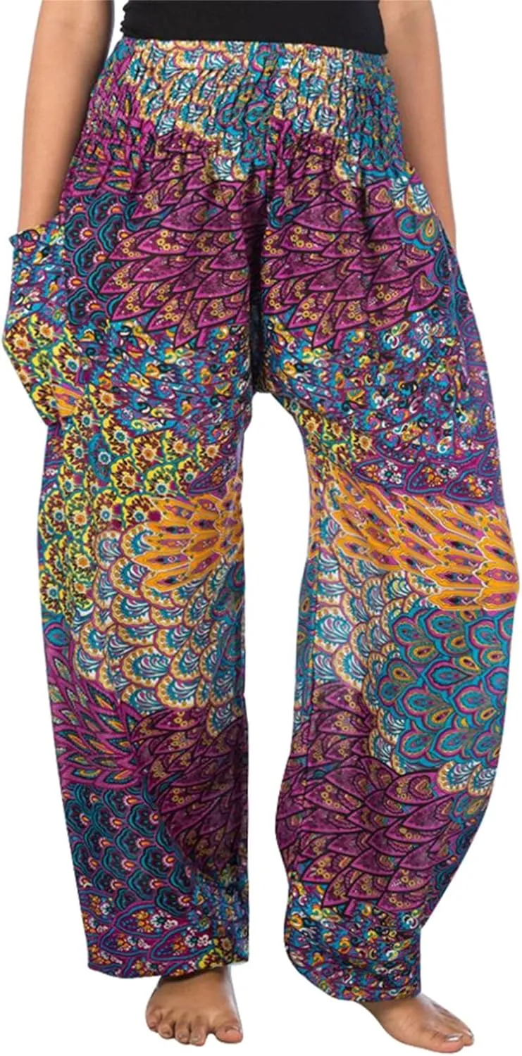 LOFBAZ Yoga Harem Hippie Pants for Women S-4XL Plus Boho Clothing PJ Elephant