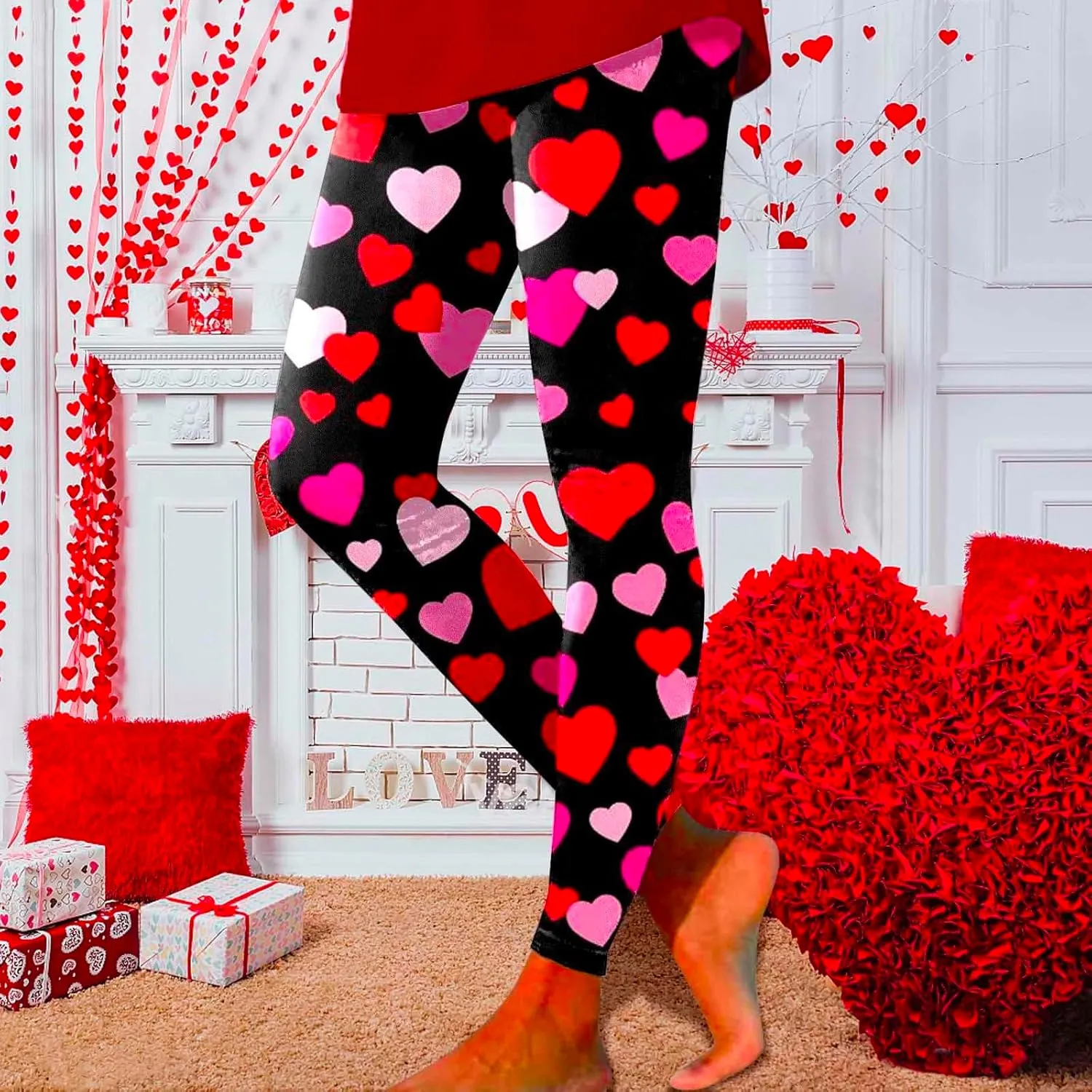 Love Heart Patterny Leggings for Women Womens Valentines Leggings Spring Leggings for Work 2025 Trendy