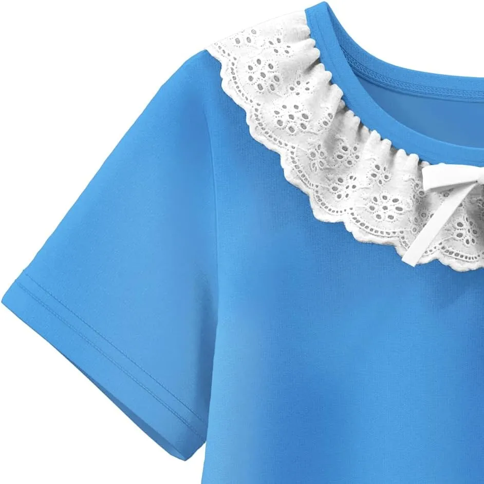 LQSZ Girls Nightgowns Floral Lace Short Sleeve Sleepwear Bow Tie Victorian Princess Pajamas NightDress 3-12 Years