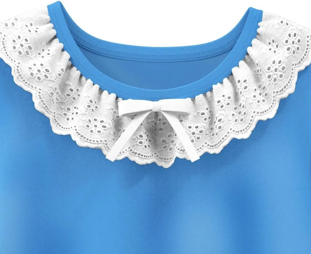 LQSZ Girls Nightgowns Floral Lace Short Sleeve Sleepwear Bow Tie Victorian Princess Pajamas NightDress 3-12 Years