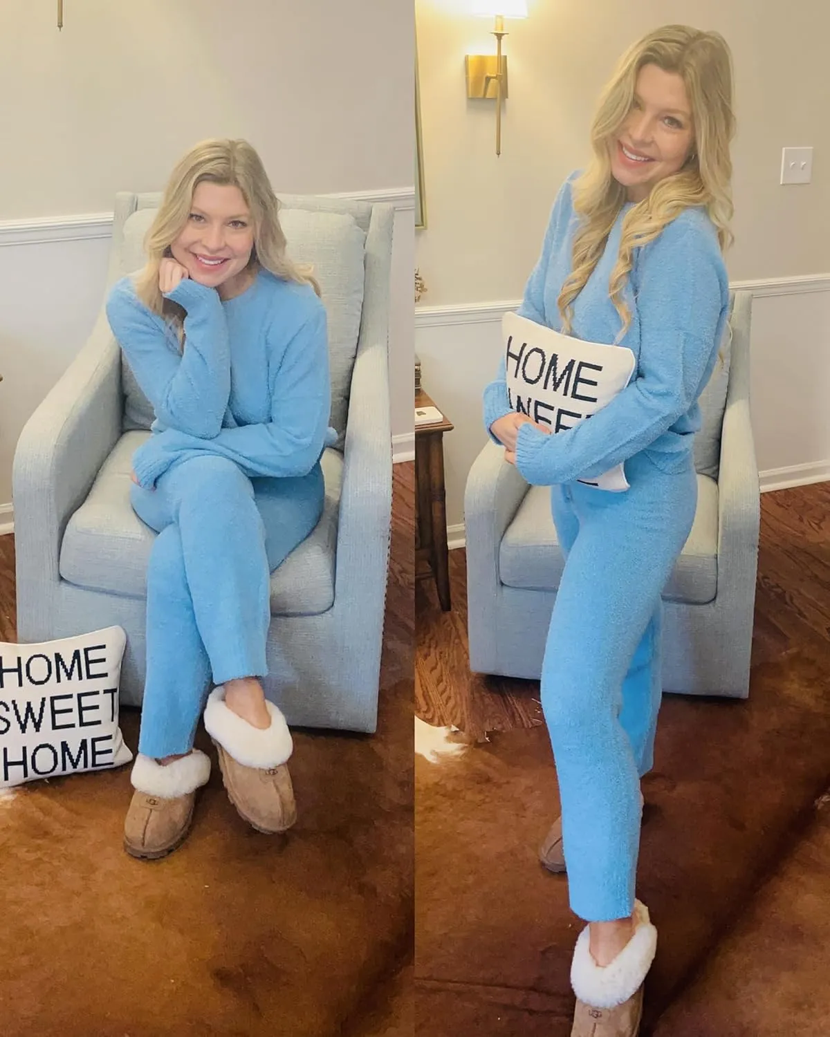 luvamia Women's Casual Pajama Set Fuzzy Fleece Knitted Long Sleeve Pj Loungewear