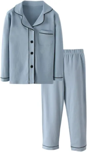 Mallimoda Kids Cotton Pajamas Set PJS Long Sleeve Button Down Sleepwear Loungewear