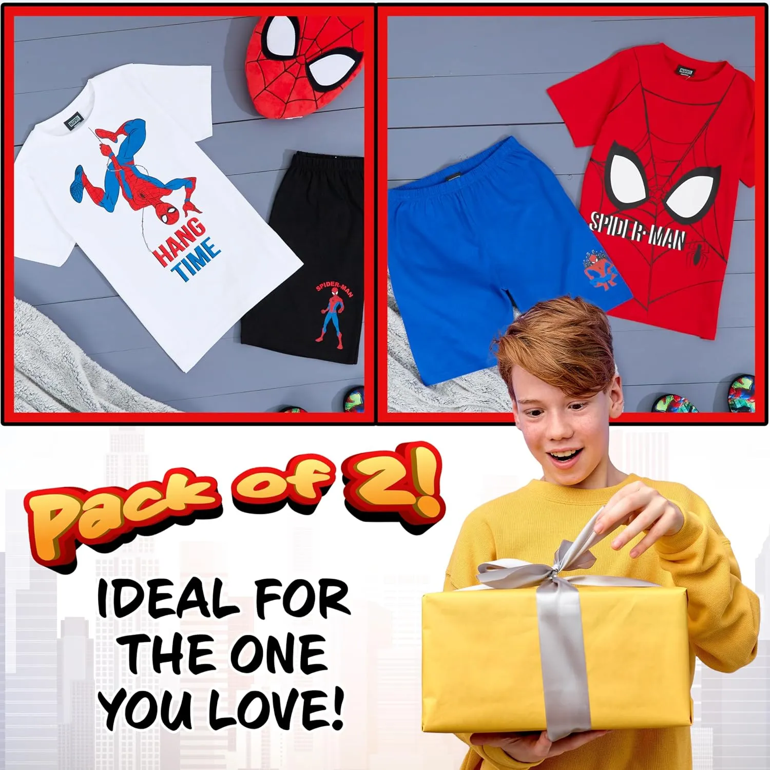Marvel Boys Short Pajamas Set, Breathable Loungewear Pack of 2 - Boys Gifts