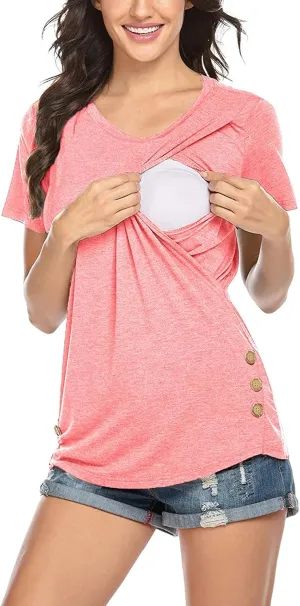 Maternity Nursing Shirts Women Breastfeeding Tops Short Sleeve Comfort Pregnancy Clothes Lounge Cotton Tee Top