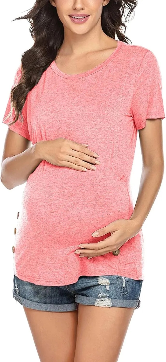 Maternity Nursing Shirts Women Breastfeeding Tops Short Sleeve Comfort Pregnancy Clothes Lounge Cotton Tee Top