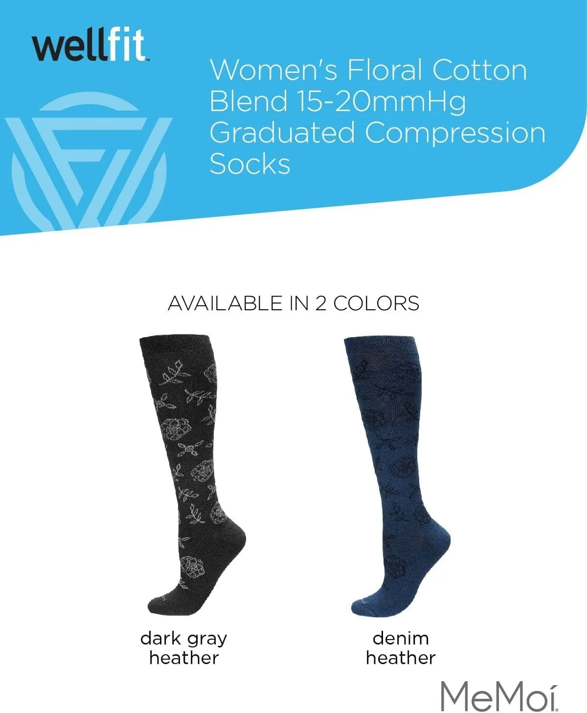 MeMoi Women's Floral Cotton Blend 15-20mmHg Graduated Compression Knee Sock