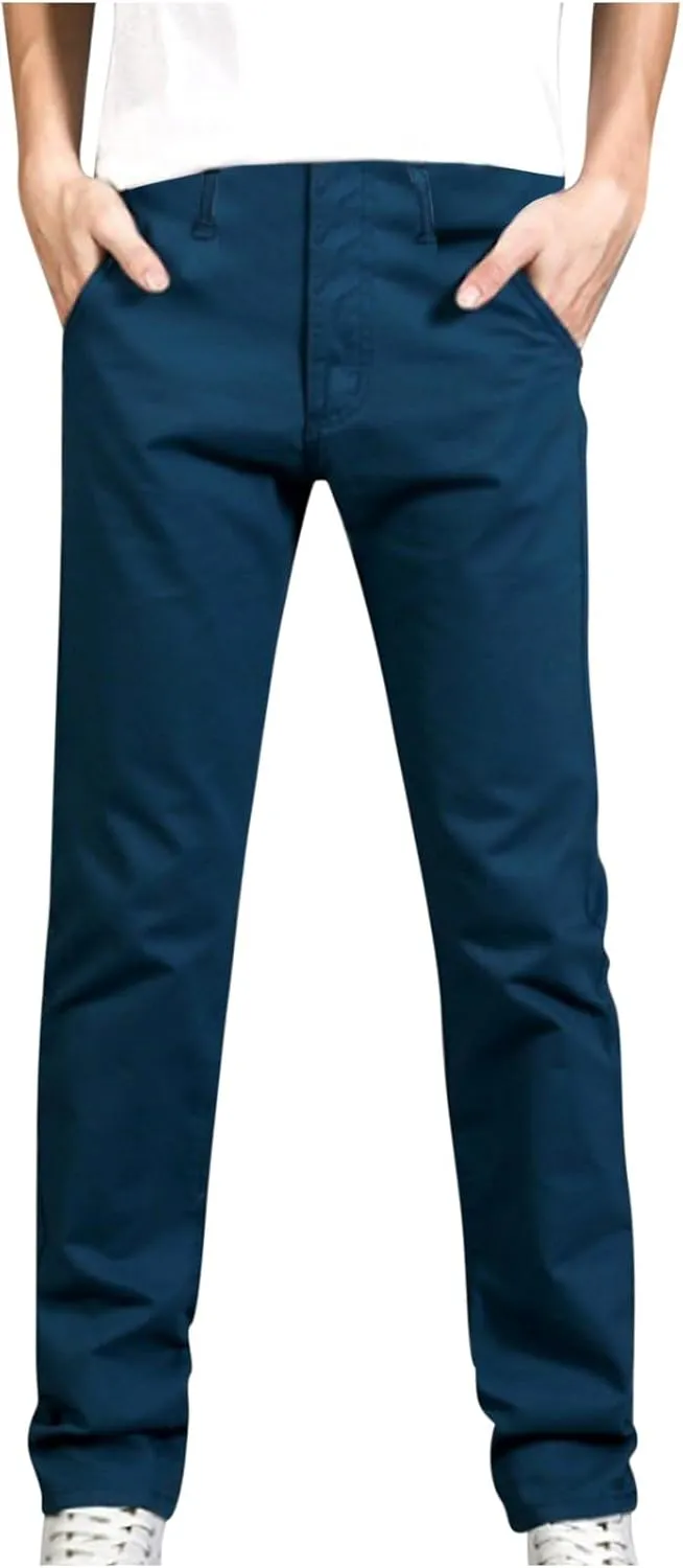 Mens 2023 Fashion Jeans Pants Slim Fit Trendy Stretch Straight Leg Casual Pants Solid Outdoor Dailywear with Pocket