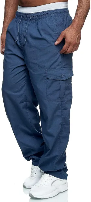 Mens Cargo Trousers,Elastic Waistband Straight Leg Pants Casual Midweight Slacks Basic Low Rise Bottoms for Men