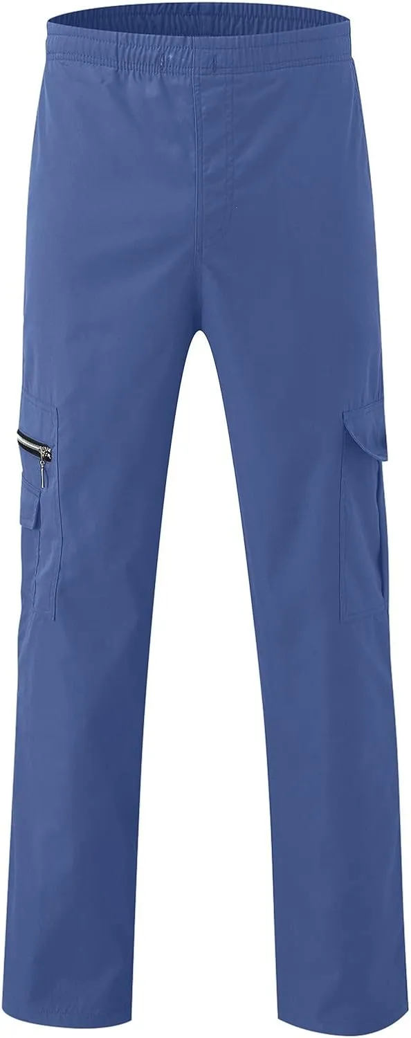 Mens Cargo Trousers,Elastic Waistband Straight Leg Pants Casual Midweight Slacks Basic Low Rise Bottoms for Men