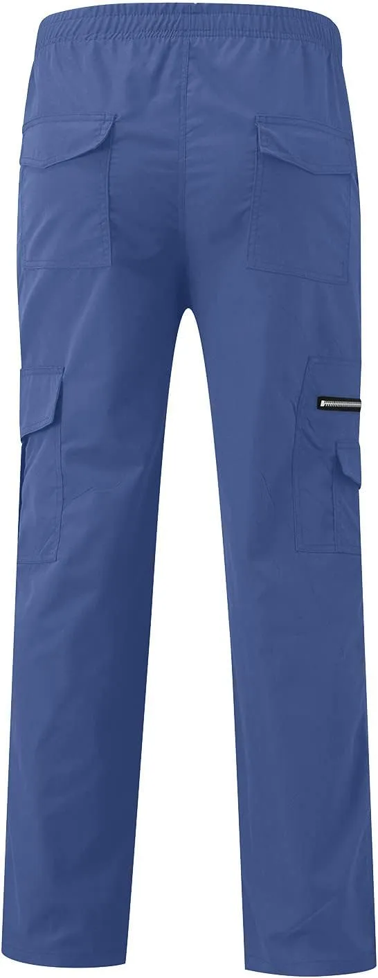Mens Cargo Trousers,Elastic Waistband Straight Leg Pants Casual Midweight Slacks Basic Low Rise Bottoms for Men