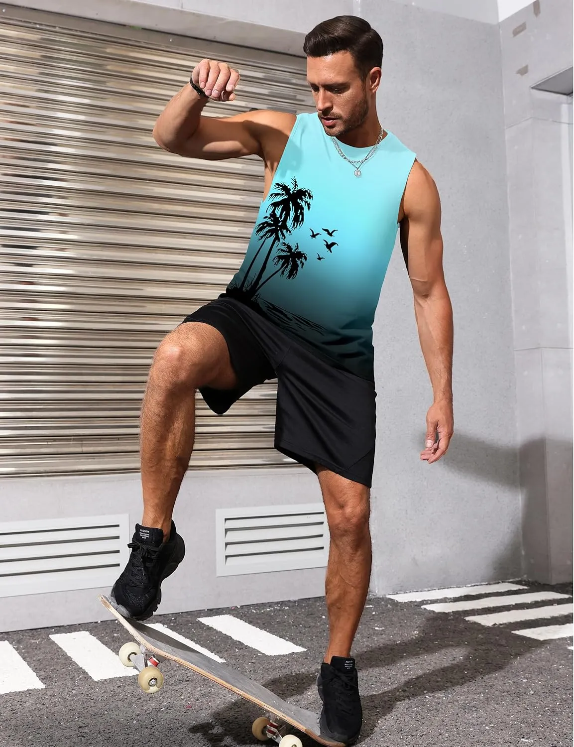 Mens Graphic Tank Tops Sleeveless Muscle Shirts Beach Hawaiian Coconut Tree Patriotic Tank Tops