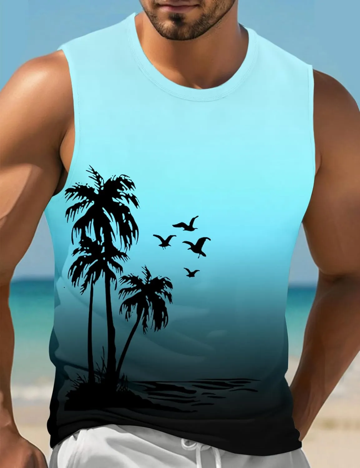 Mens Graphic Tank Tops Sleeveless Muscle Shirts Beach Hawaiian Coconut Tree Patriotic Tank Tops
