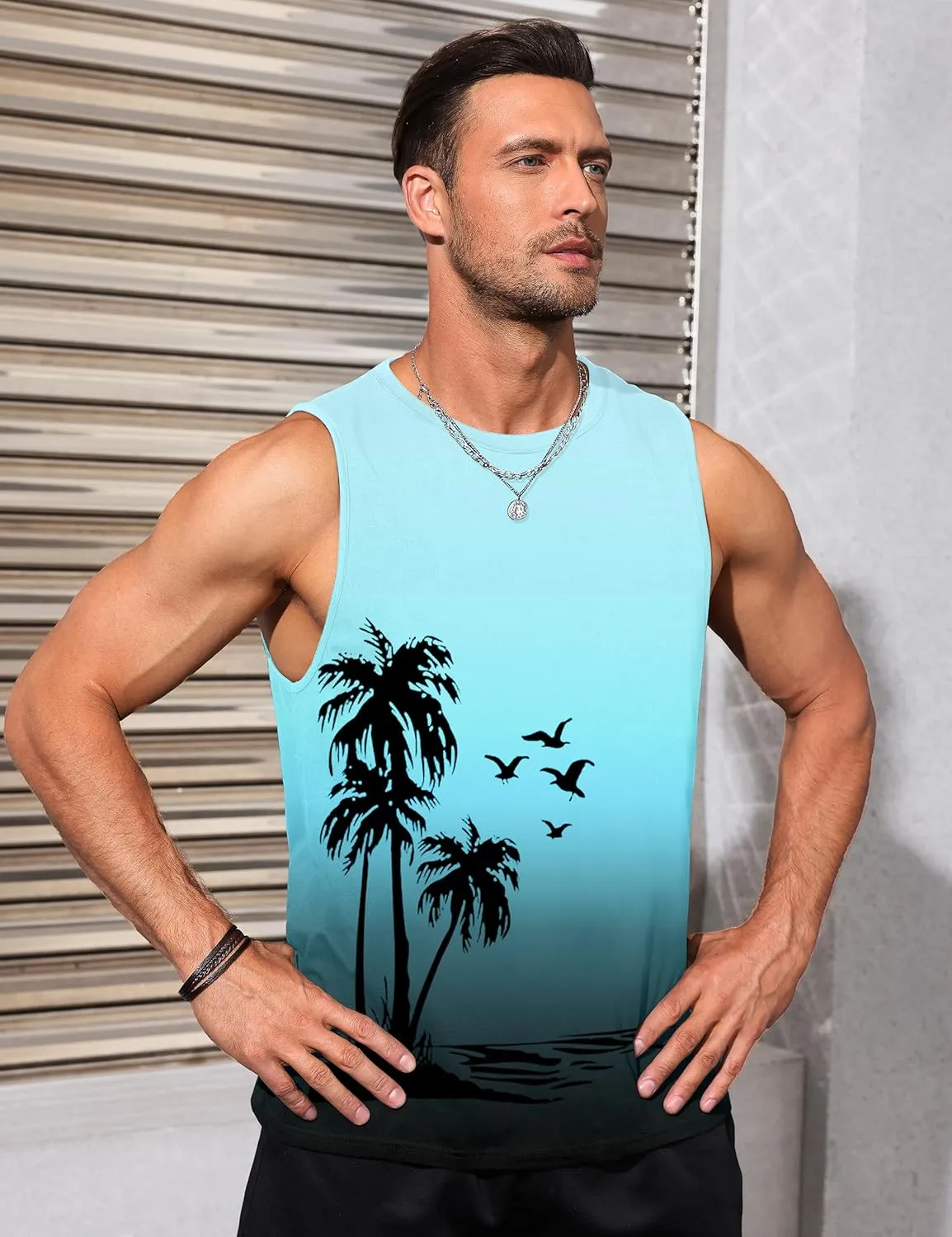 Mens Graphic Tank Tops Sleeveless Muscle Shirts Beach Hawaiian Coconut Tree Patriotic Tank Tops