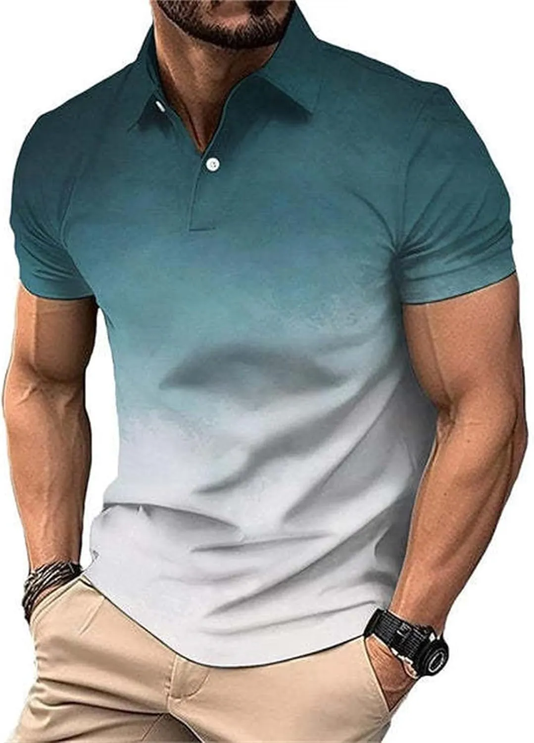 Men's Knit Polo Shirts Collar Solid Color Button Short Sleeve Top Fashion Leisure Outdoor Shirt Mens Black Tshirt