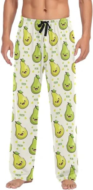 Men's Pajamas Pants Cute Pear Fruit Cartoon Sleep Bottoms Pants Lounge Sleepwear - M