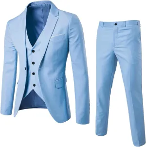 Men’s Slim Fit 3 Piece Suit,One Button Solid Blazer Dress Business Wedding Party Jacket Vest & Pants Set