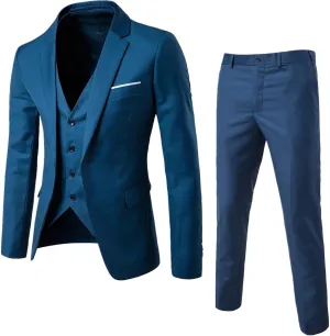 Men’s Slim Fit 3 Piece Suit,One Button Solid Blazer Dress Business Wedding Party Jacket Vest & Pants Set