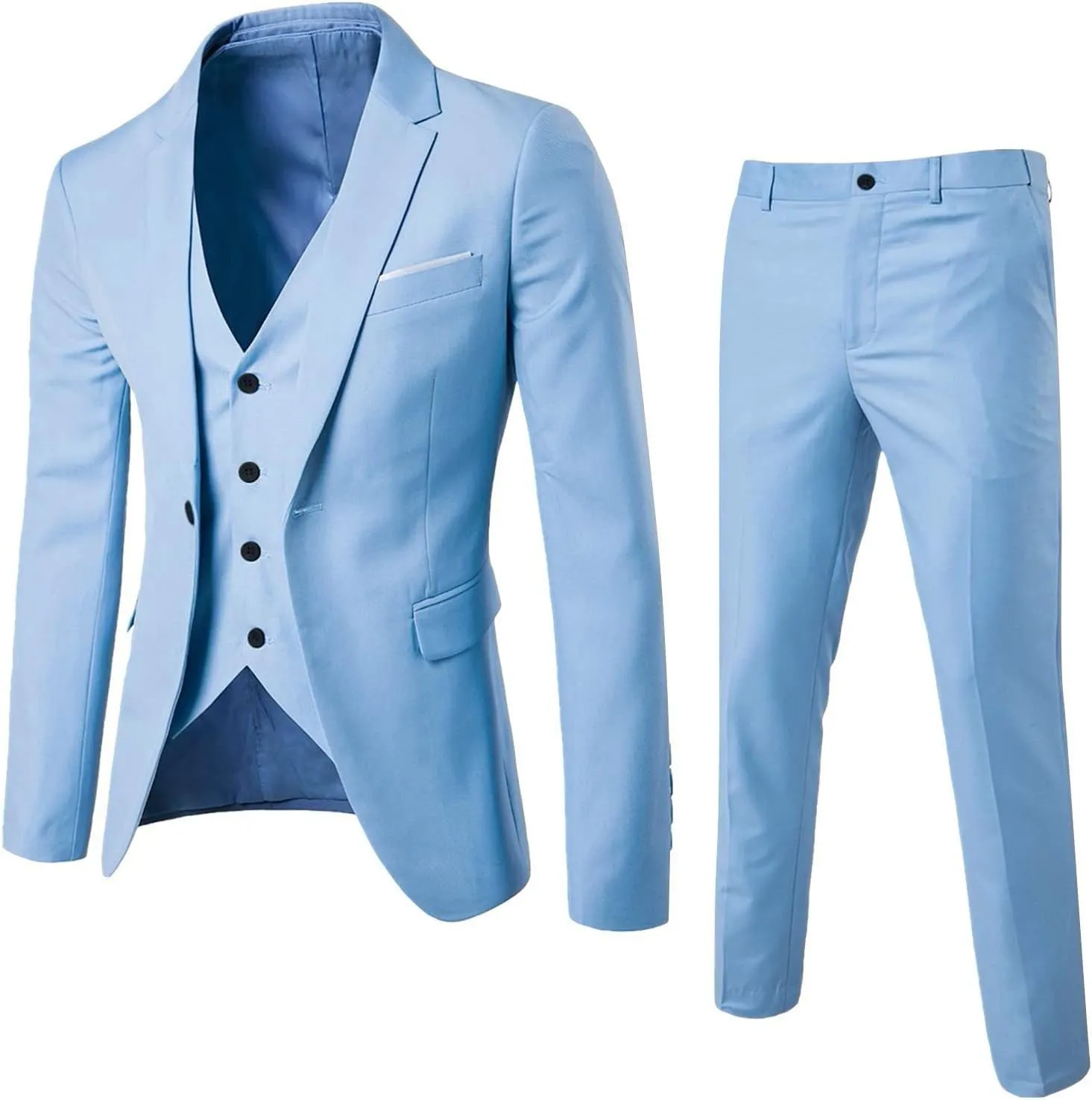 Men’s Slim Fit 3 Piece Suit,One Button Solid Blazer Dress Business Wedding Party Jacket Vest & Pants Set
