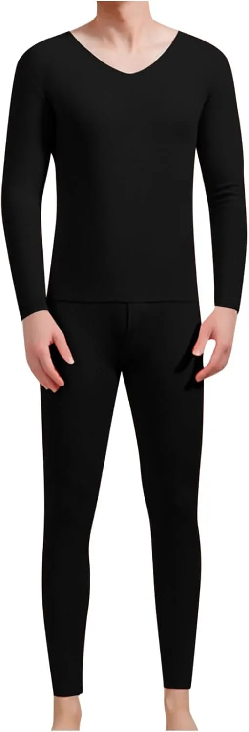 Mens Slim Fit Thermal Pajamas Set Winter Two Piece Bottoming Warm Outfits Long Sleeve Tops Pants Pajamas Sets