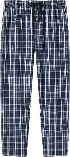 MoFiz Mens Cotton Pajama Pants Lightweight Lounge Sleep Plaid Bottoms with Pockets Drawstring