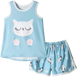 MyFav Big Girls Sleeveless Pajama Sets Cute Panda Polka Dot Sleepwear Loungewear