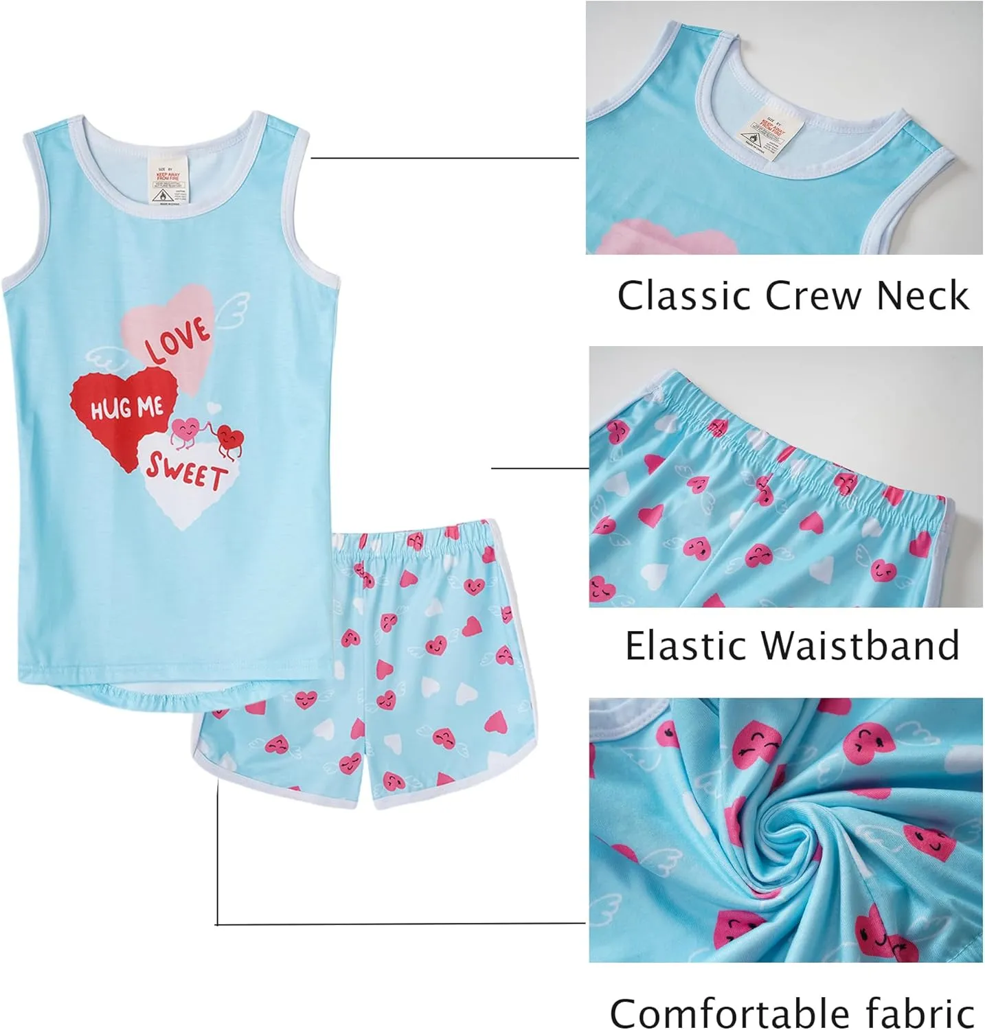 MyFav Big Girls Sleeveless Pajama Sets Cute Panda Polka Dot Sleepwear Loungewear
