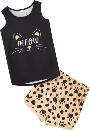 MyFav Big Girls Sleeveless Pajama Sets Cute Panda Polka Dot Sleepwear Loungewear