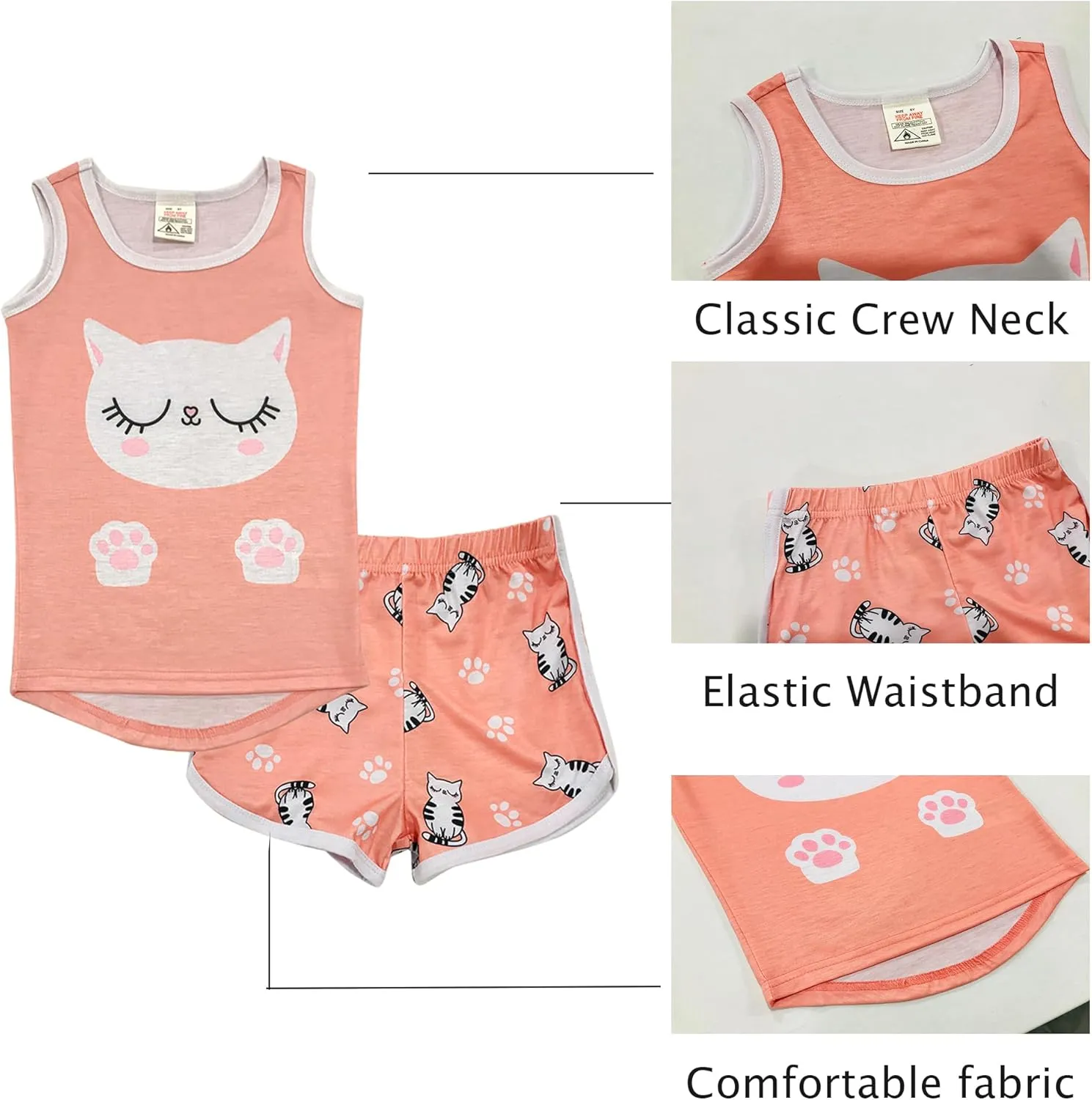 MyFav Big Girls Sleeveless Pajama Sets Cute Panda Polka Dot Sleepwear Loungewear