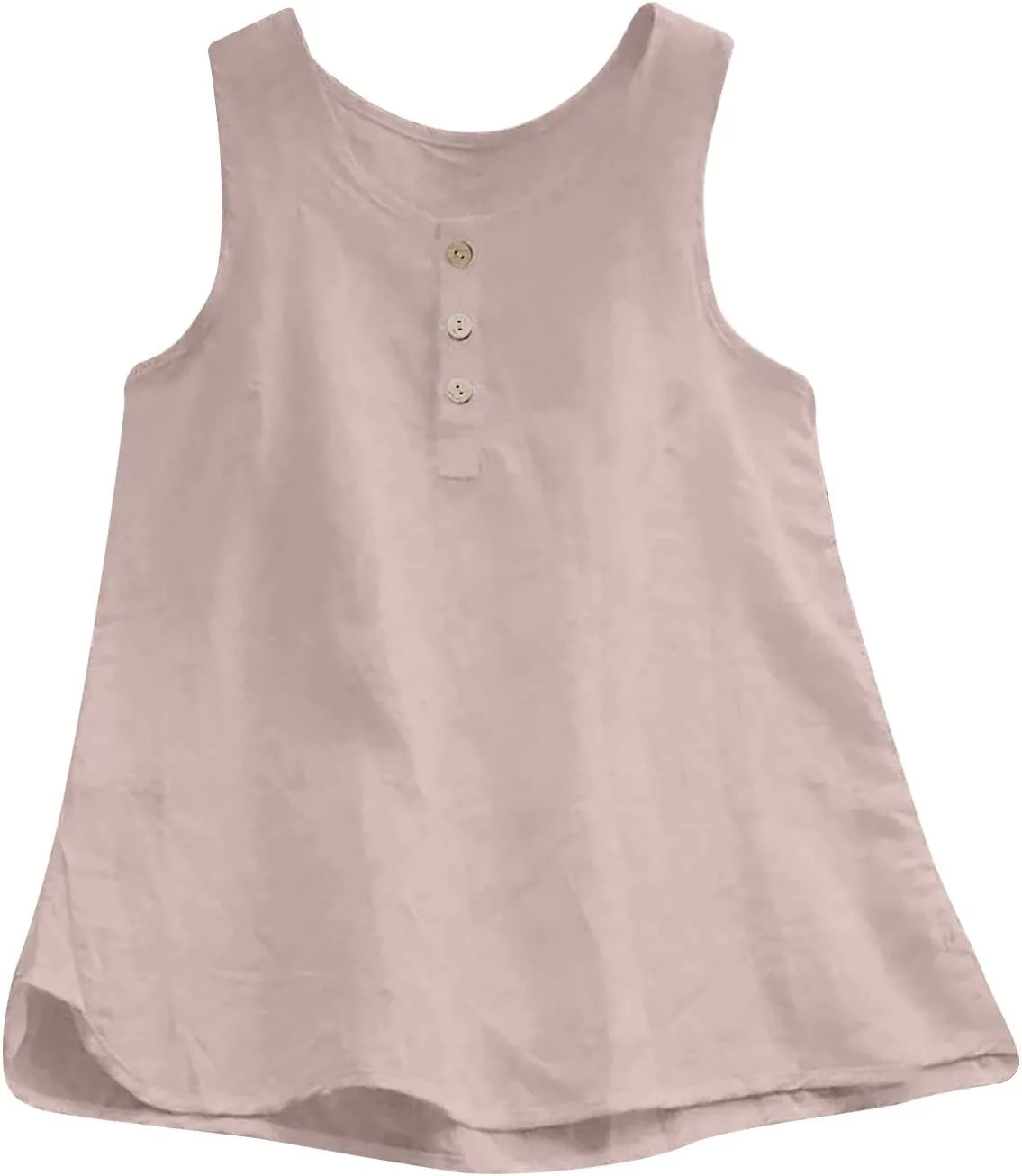 Mzkdieey Cotton Linen Tank Tops for Women Scoop Neck Button Down Henley Shirts Summer Casual Sleeveless Loose Fit T-Shirt