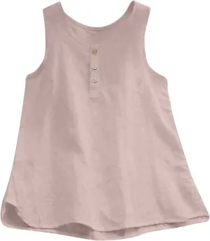 Mzkdieey Cotton Linen Tank Tops for Women Scoop Neck Button Down Henley Shirts Summer Casual Sleeveless Loose Fit T-Shirt