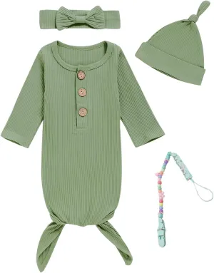Newborn Cotton Nightgowns Neutral Baby Knotted Sleeper Baby Coming Home Outfit