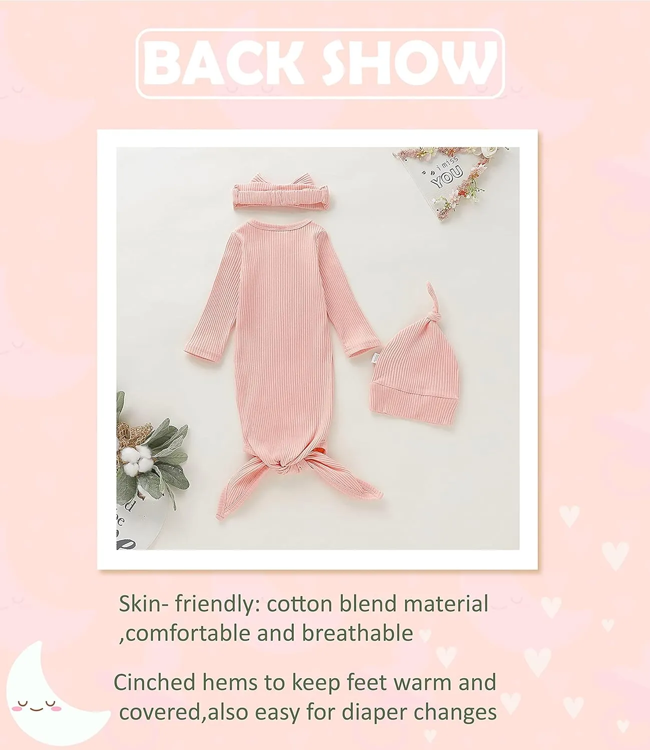 Newborn Cotton Nightgowns Neutral Baby Knotted Sleeper Baby Coming Home Outfit