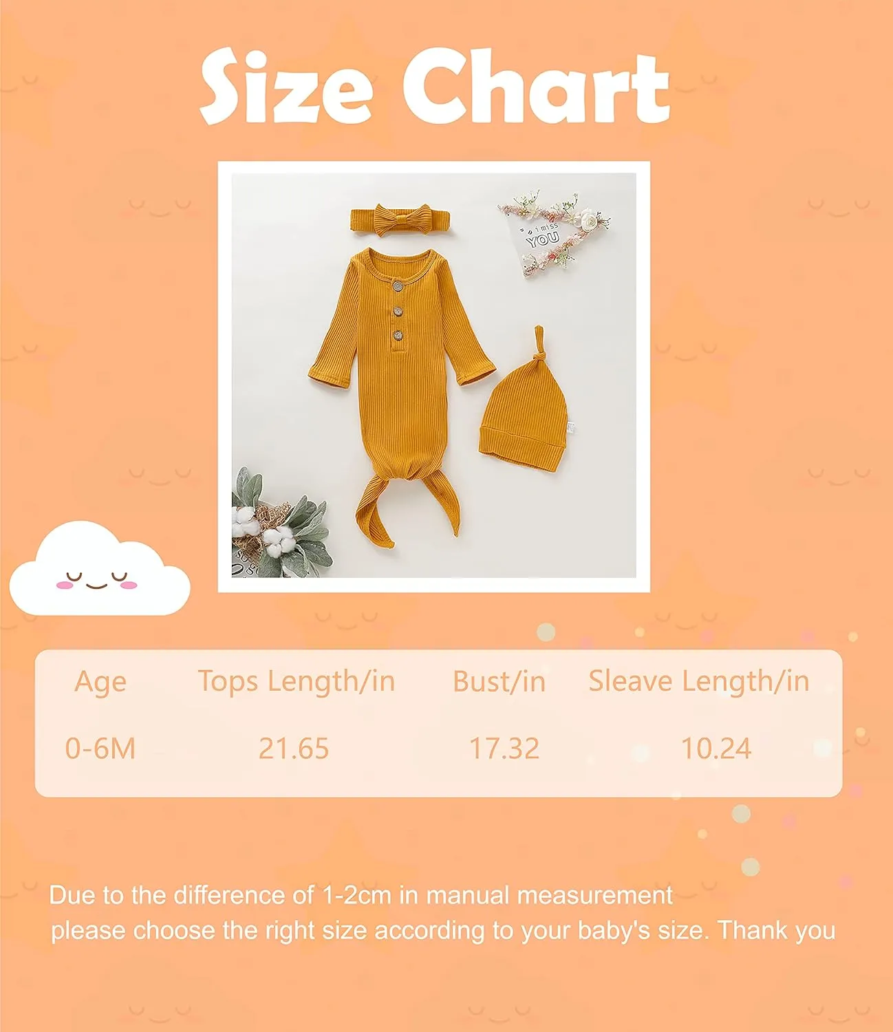 Newborn Cotton Nightgowns Neutral Baby Knotted Sleeper Baby Coming Home Outfit