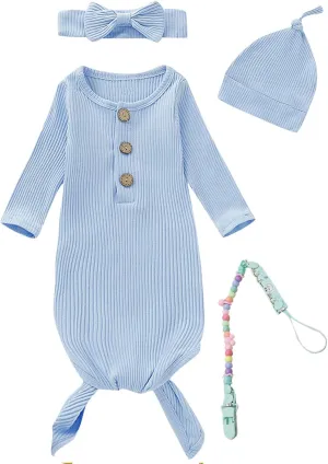 Newborn Cotton Nightgowns Neutral Baby Knotted Sleeper Baby Coming Home Outfit