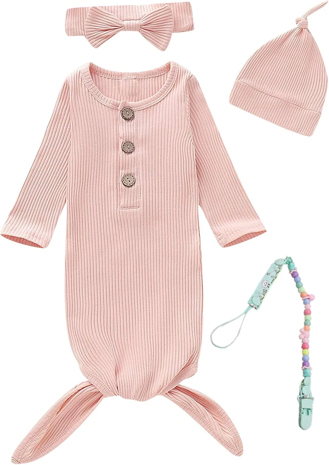 Newborn Cotton Nightgowns Neutral Baby Knotted Sleeper Baby Coming Home Outfit
