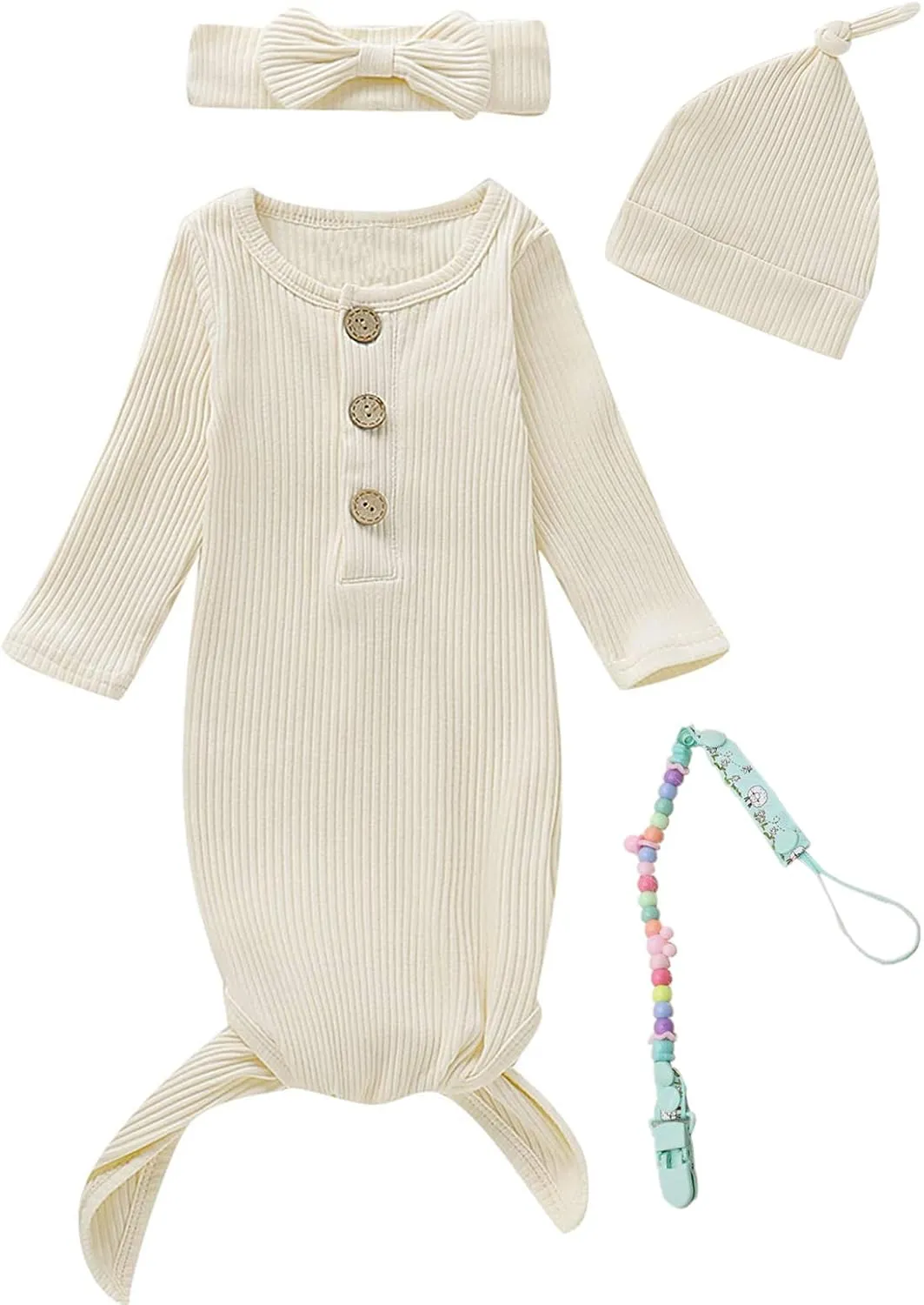 Newborn Cotton Nightgowns Neutral Baby Knotted Sleeper Baby Coming Home Outfit