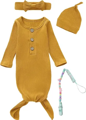 Newborn Cotton Nightgowns Neutral Baby Knotted Sleeper Baby Coming Home Outfit