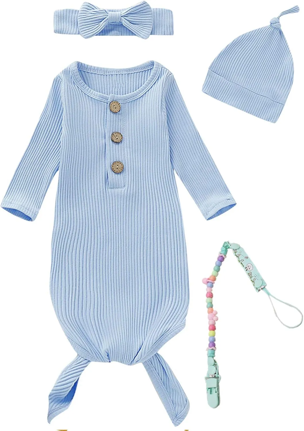 Newborn Cotton Nightgowns Neutral Baby Knotted Sleeper Baby Coming Home Outfit