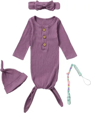 Newborn Cotton Nightgowns Neutral Baby Knotted Sleeper Baby Coming Home Outfit