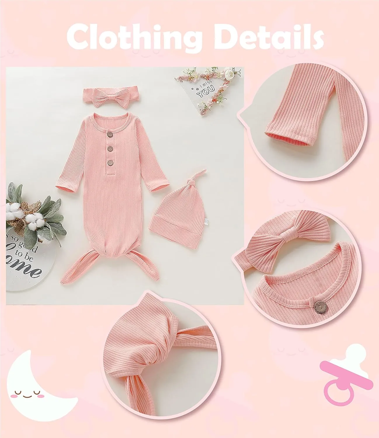 Newborn Cotton Nightgowns Neutral Baby Knotted Sleeper Baby Coming Home Outfit