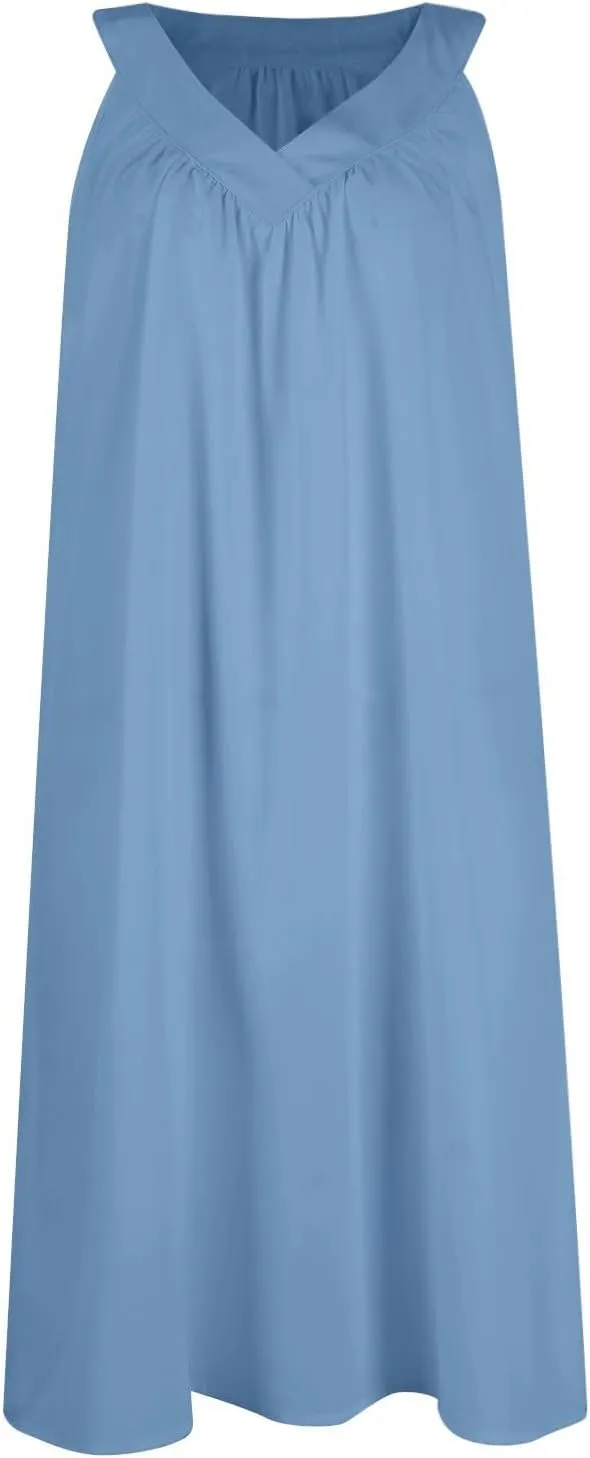 Nightgown for Women Fashion Sleeveless V-Neck Sundress Comfortable Lightweight Sleep Dress Loose Fit Casual A Line Dress