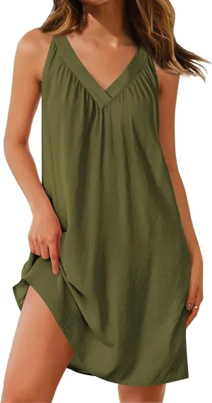 Nightgown for Women Fashion Sleeveless V-Neck Sundress Comfortable Lightweight Sleep Dress Loose Fit Casual A Line Dress