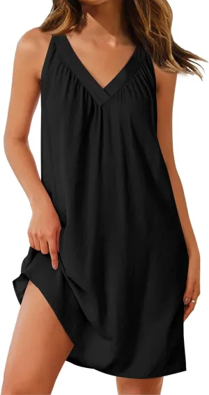 Nightgown for Women Fashion Sleeveless V-Neck Sundress Comfortable Lightweight Sleep Dress Loose Fit Casual A Line Dress