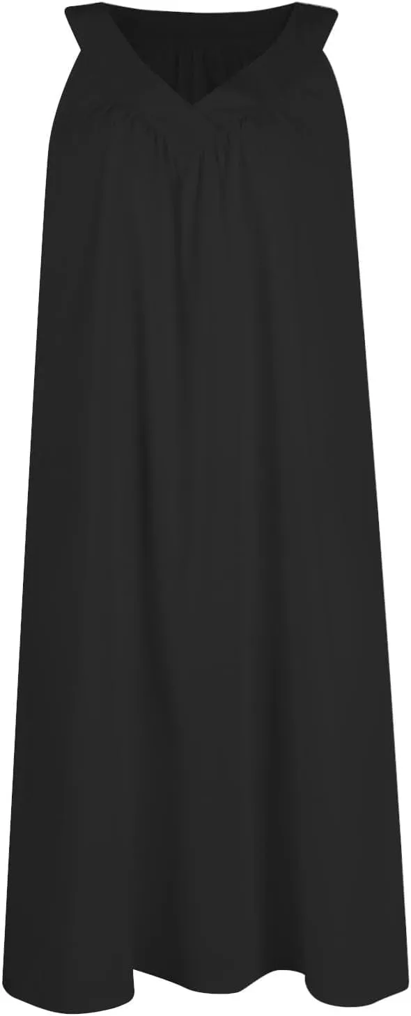 Nightgown for Women Fashion Sleeveless V-Neck Sundress Comfortable Lightweight Sleep Dress Loose Fit Casual A Line Dress