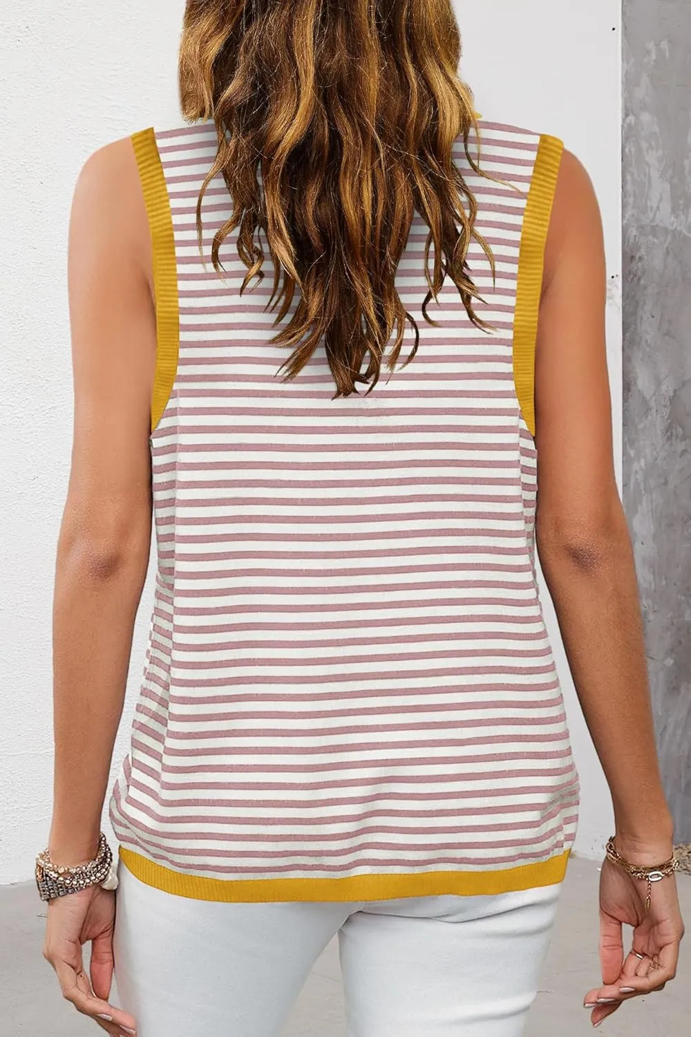 Nirovien Womens Striped Tank Tops Oversized Crewneck Sleeveless Shirts Casual Loose Fit Summer Tops