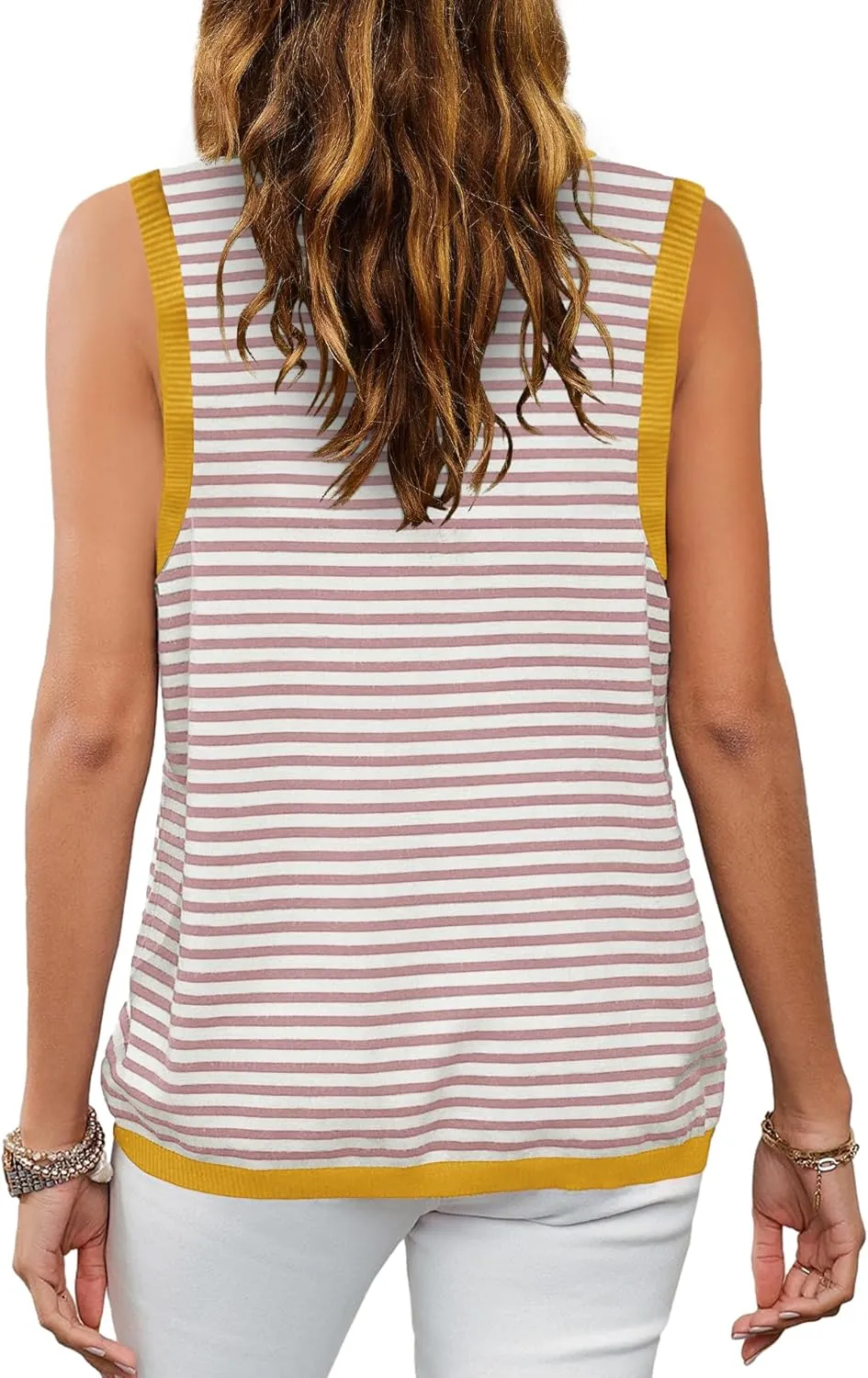 Nirovien Womens Striped Tank Tops Oversized Crewneck Sleeveless Shirts Casual Loose Fit Summer Tops