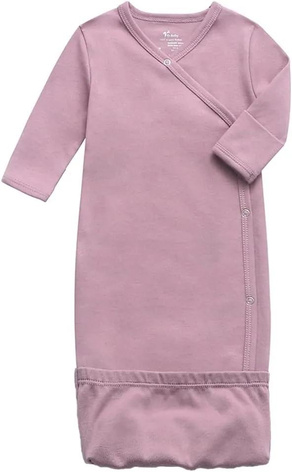 O2 BABY 100% Organic Cotton Kimono Gown with Mittens & Fold-Over Pouch